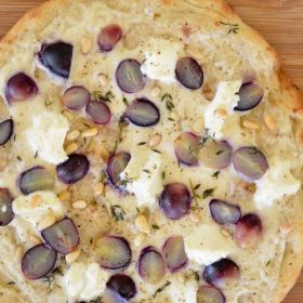 Grape and Ricotta Pizza with Thyme and Pine Nuts